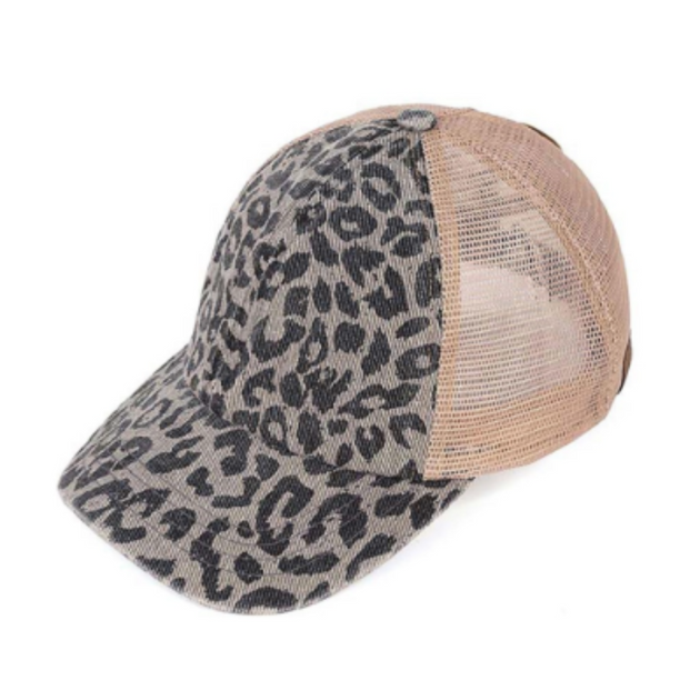 MB-45 MESSY BUN LEOPARD BEANIE LEOPARD