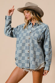 Denim Checkered Shacket | S-XL