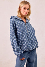 Daisy Denim Zip Pullover | S-XL