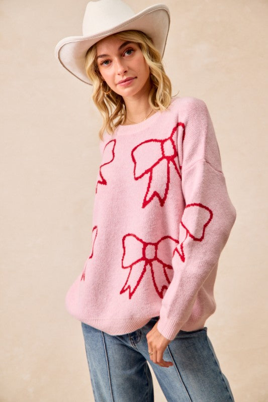 Pink & Red Bow Sweater | S-XL
