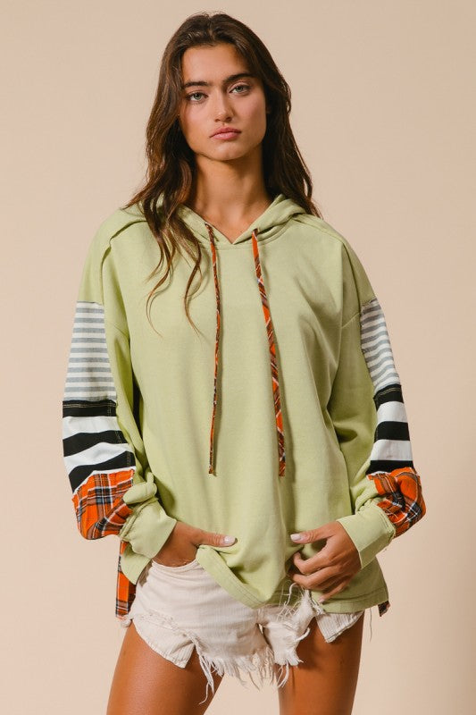 Retro Lime Plaid & Stripes Hooded Pullover | S-XL