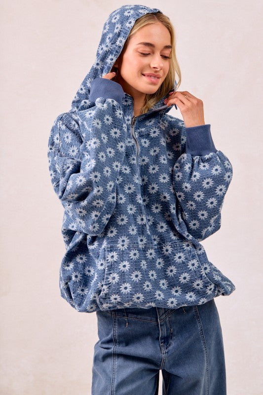 Daisy Denim Zip Pullover | S-XL