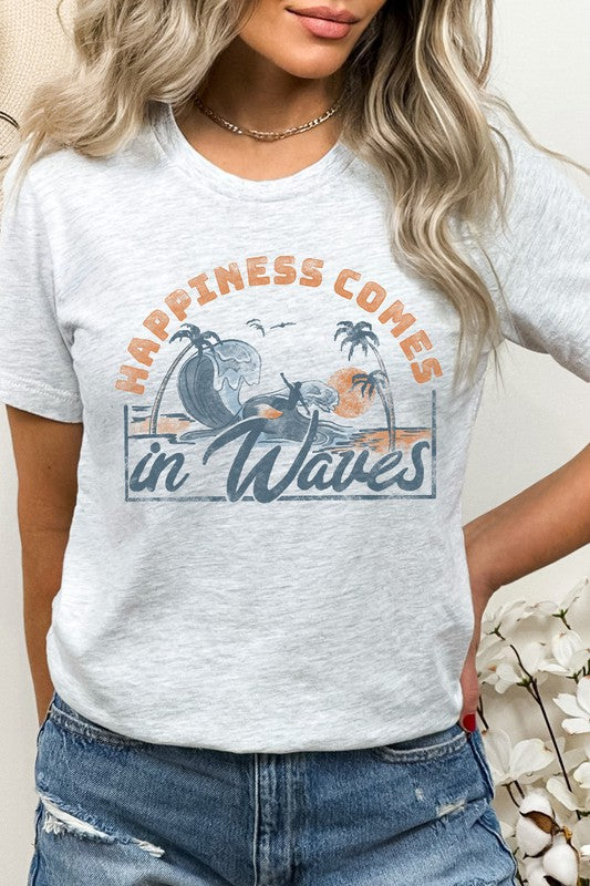 Happiness Comes In Waves Surf Graphic Tee | S-XL