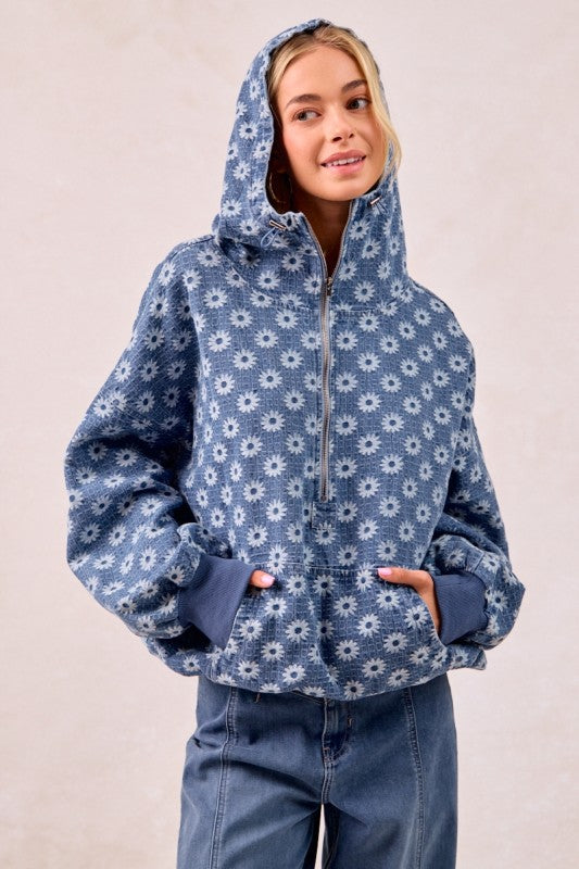 Daisy Denim Zip Pullover | S-XL
