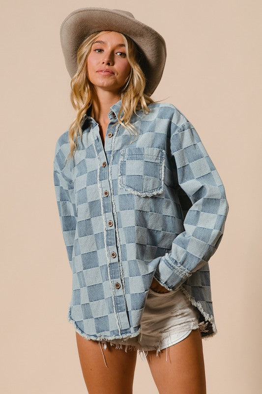 Denim Checkered Shacket | S-XL