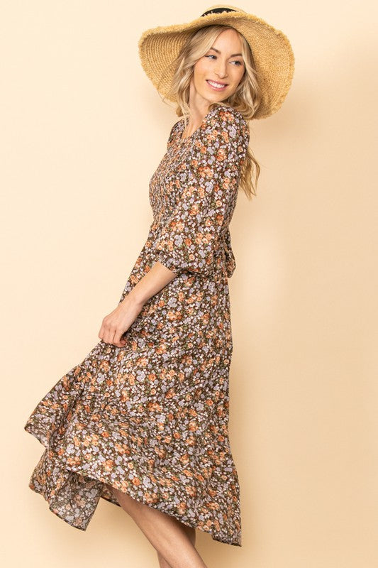 Chestnut Floral Smocked Dress | S-L