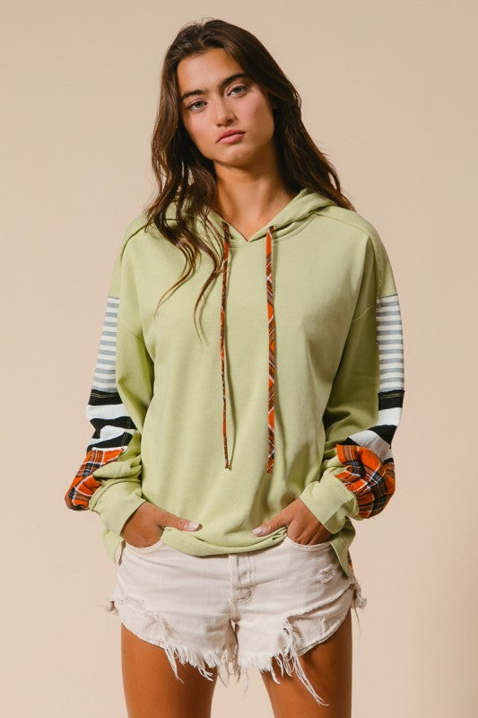 Retro Lime Plaid & Stripes Hooded Pullover | S-XL