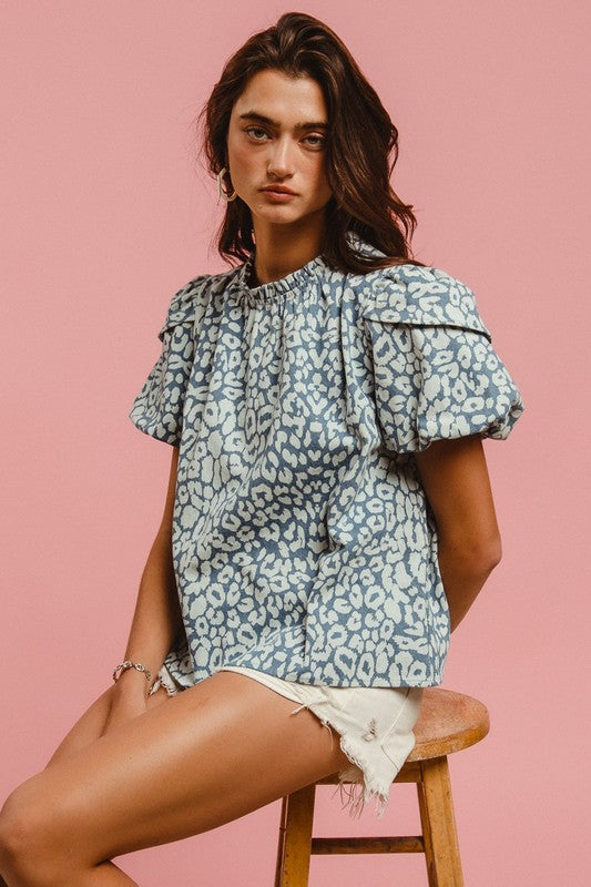 Leopard Denim Short Sleeve Top | S-XL