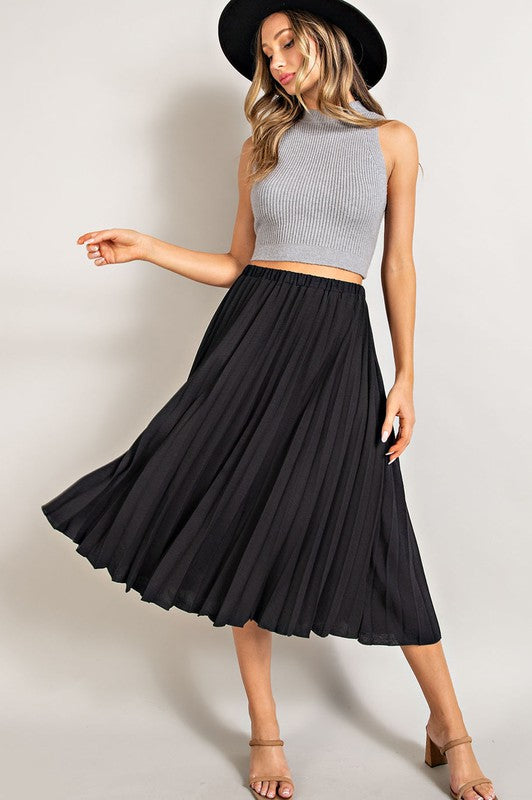 BLACK Pleated Midi Skirt | S-L