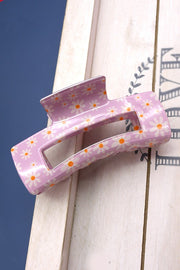 White Daisy Jumbo Rectangle Hair Claw Clip
