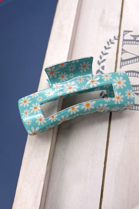 White Daisy Jumbo Rectangle Hair Claw Clip