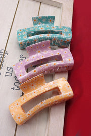 White Daisy Jumbo Rectangle Hair Claw Clip