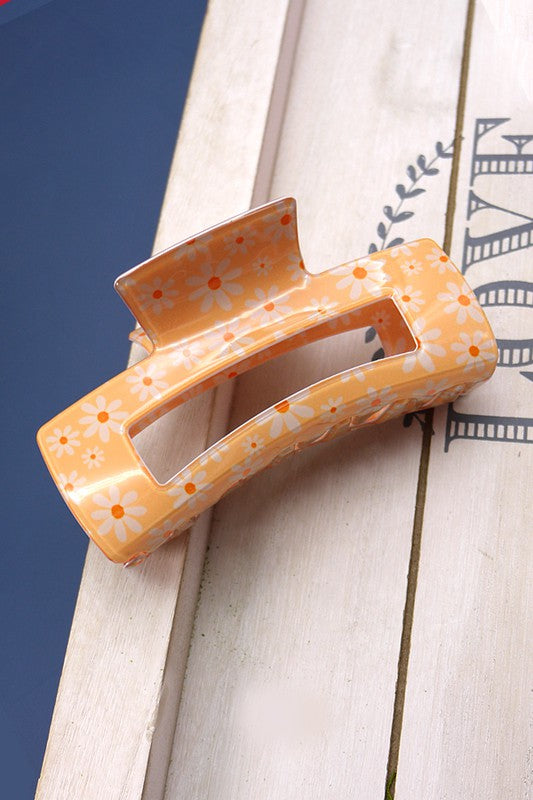 White Daisy Jumbo Rectangle Hair Claw Clip