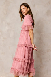 Dusty Blush Polka Dot Smocked Dress | S-XL