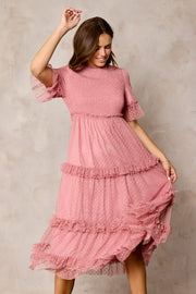 Dusty Blush Polka Dot Smocked Dress | S-XL