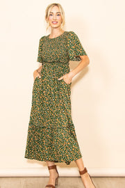 Hunter Green Floral Smocked Dress | S-L