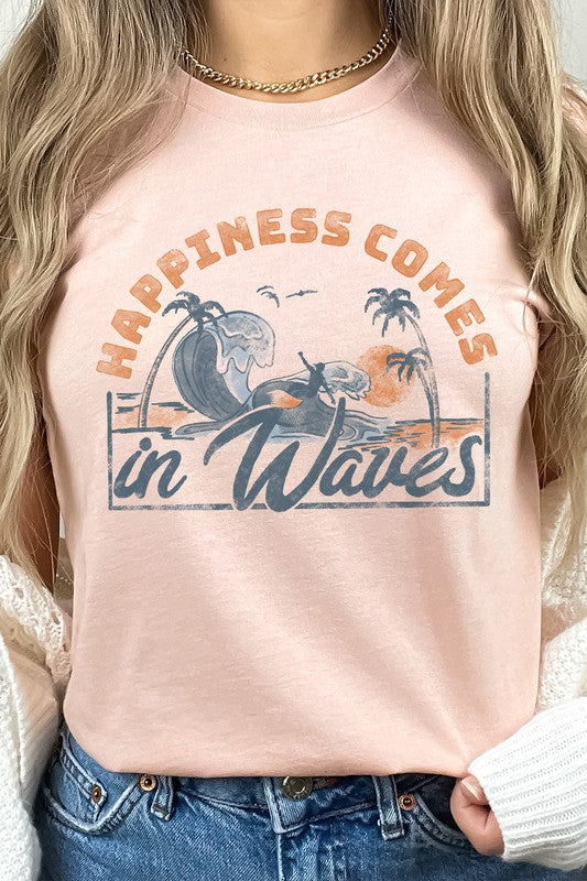 Happiness Comes In Waves Surf Graphic Tee | S-XL