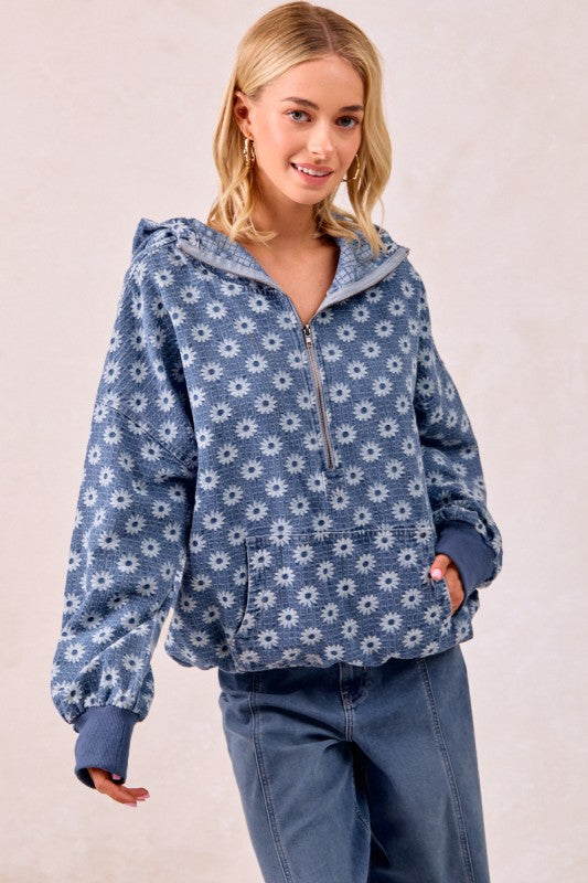 Daisy Denim Zip Pullover | S-XL