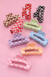 Checkered Jumbo Rectangle Hair Claw Clip