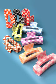 Checkered Jumbo Rectangle Hair Claw Clip