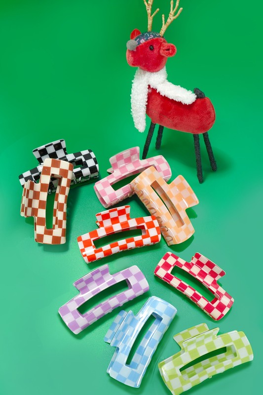 Checkered Jumbo Rectangle Hair Claw Clip