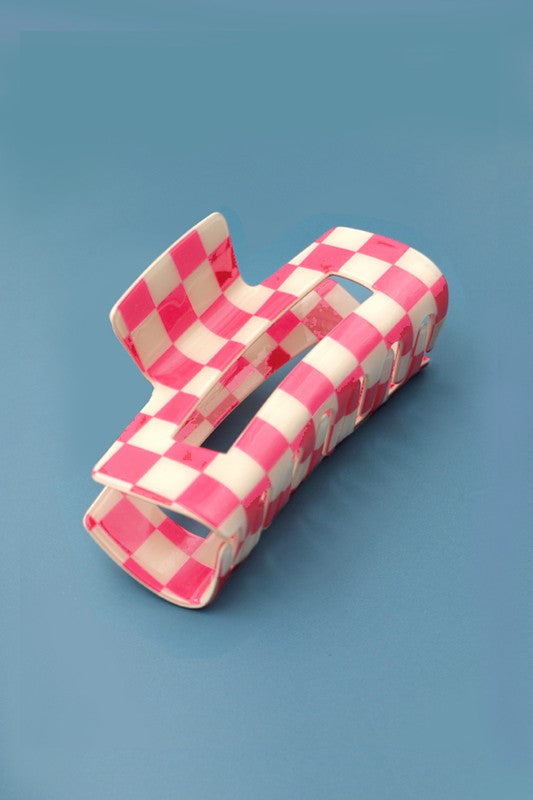 Checkered Jumbo Rectangle Hair Claw Clip