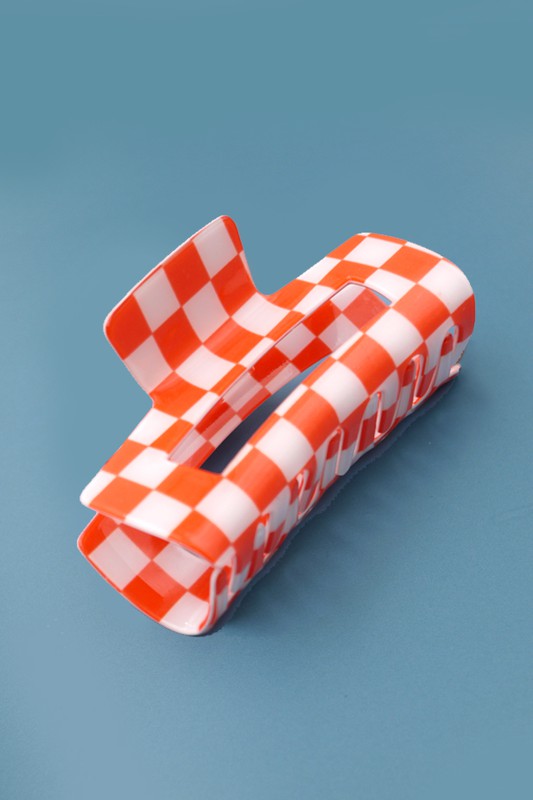 Checkered Jumbo Rectangle Hair Claw Clip