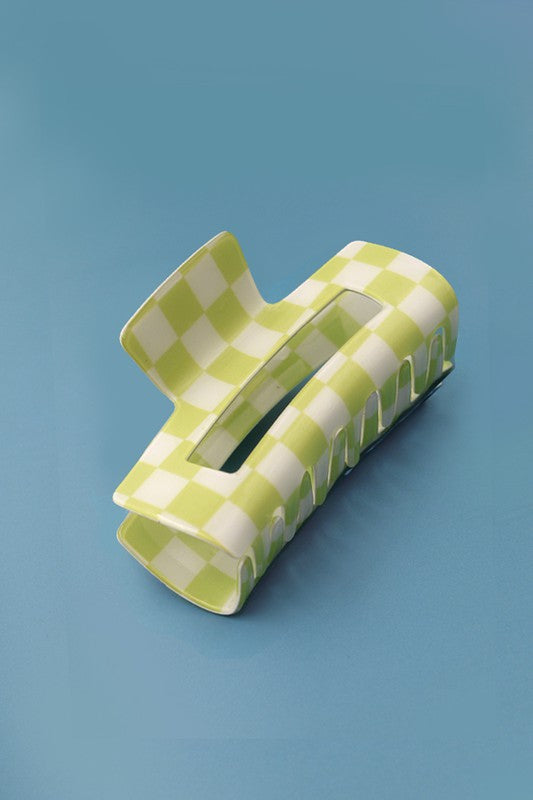 Checkered Jumbo Rectangle Hair Claw Clip
