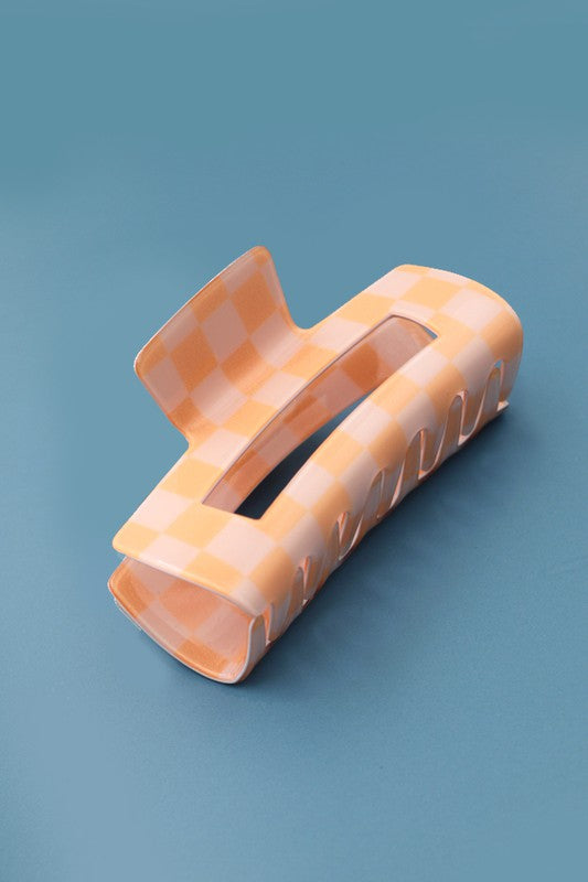 Checkered Jumbo Rectangle Hair Claw Clip