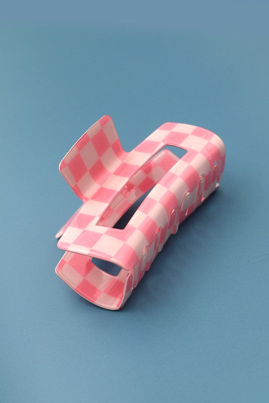 Checkered Jumbo Rectangle Hair Claw Clip