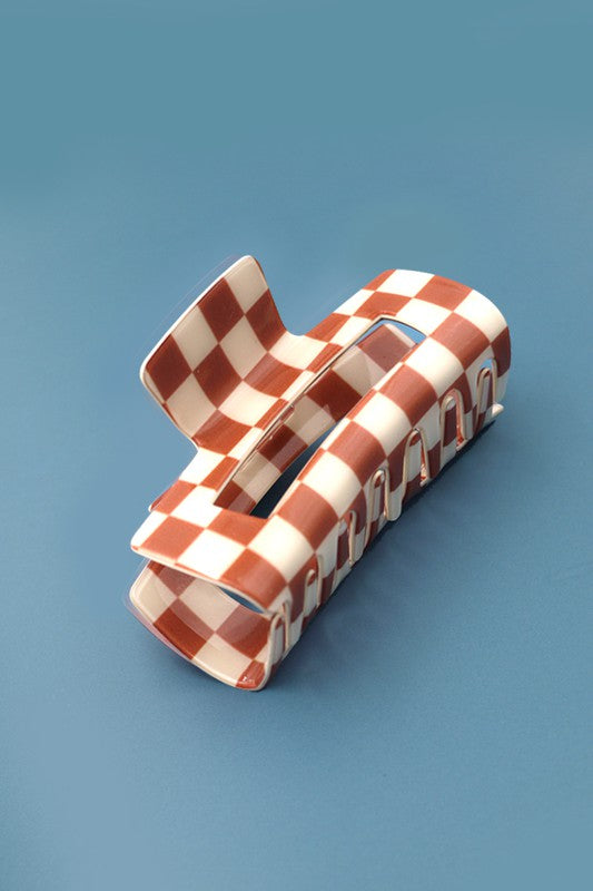 Checkered Jumbo Rectangle Hair Claw Clip