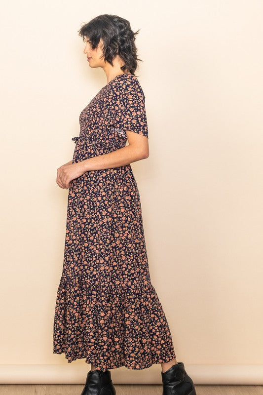 Midnight Floral Smocked Dress | S-L