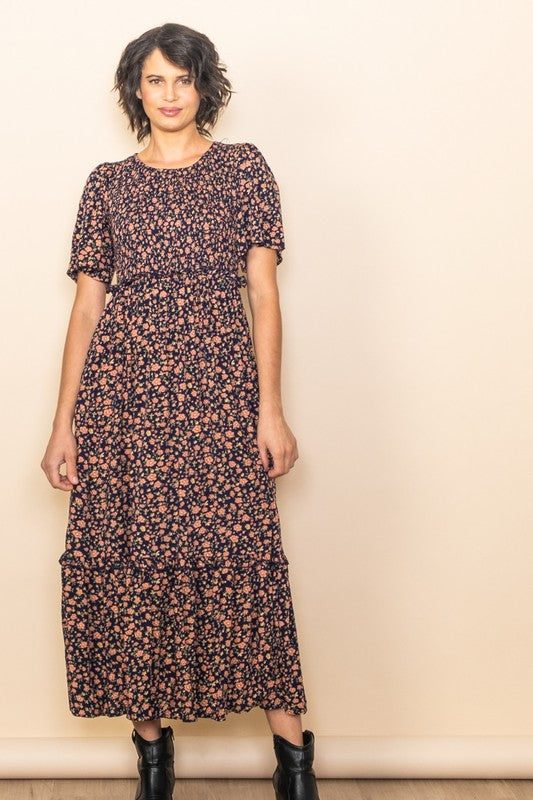 Midnight Floral Smocked Dress | S-L