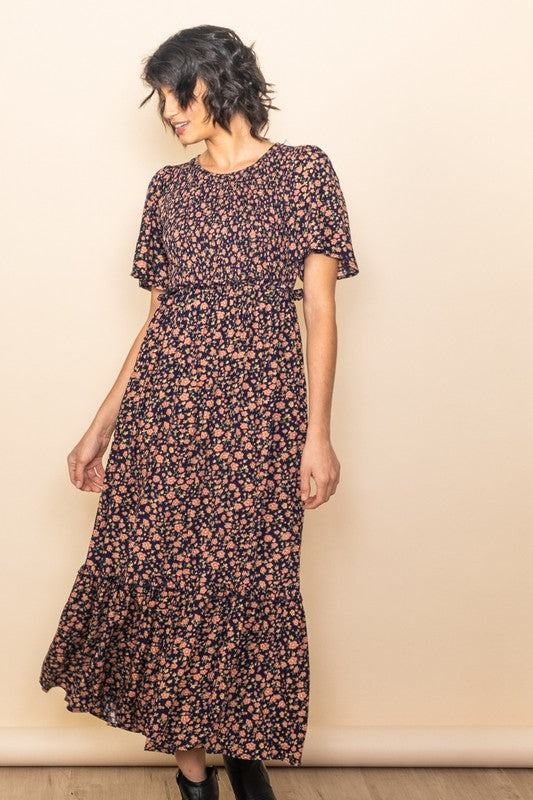 Midnight Floral Smocked Dress | S-L