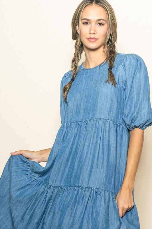Blue Chambray Hi Lo Dress | S-L