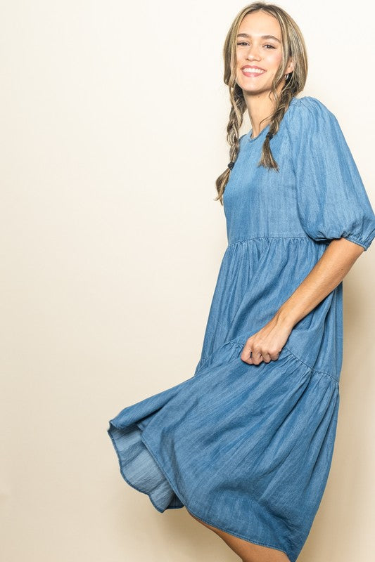 Blue Chambray Hi Lo Dress | S-L
