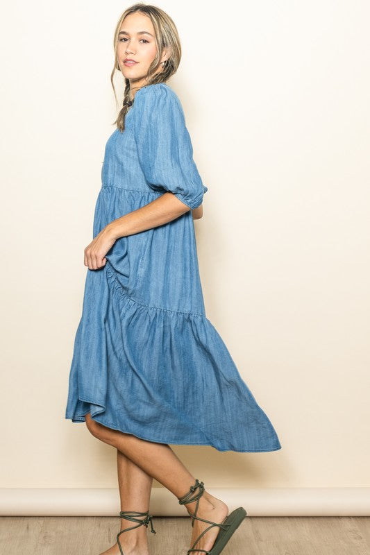Blue Chambray Hi Lo Dress | S-L