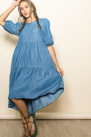 Blue Chambray Hi Lo Dress | S-L