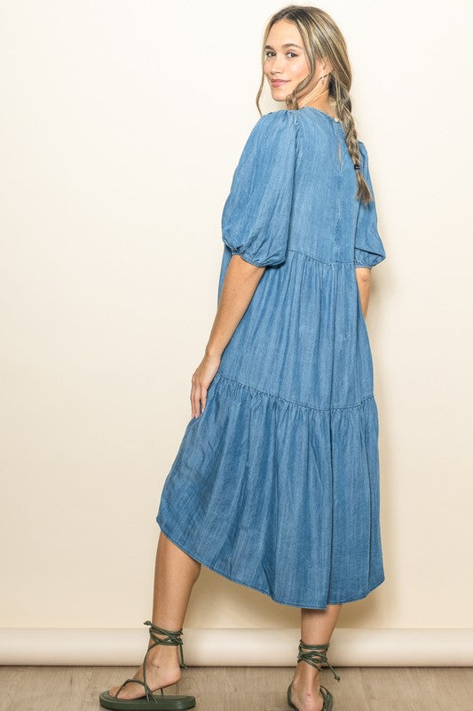 Blue Chambray Hi Lo Dress | S-L