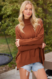 Rust Long Sleeve Turtle Neck Tunic | S-XL