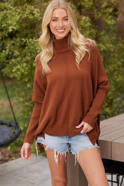 Rust Long Sleeve Turtle Neck Tunic | S-XL