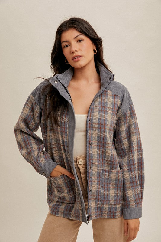 Corduroy Blue Plaid Shacket | S-L