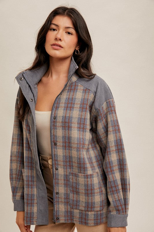 Corduroy Blue Plaid Shacket | S-L