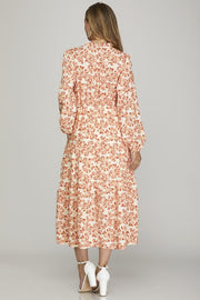 Rust Floral Dress Midi Dress | S-L