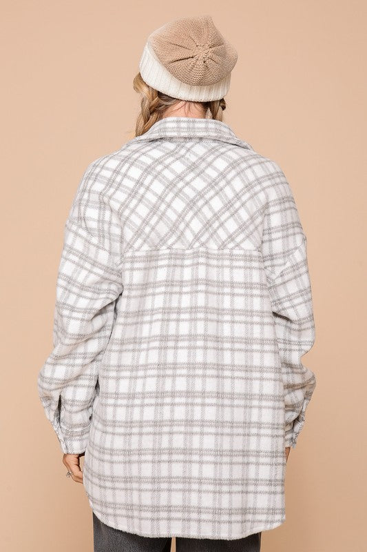 Gray & White Plaid Fleece Shacket | S-L