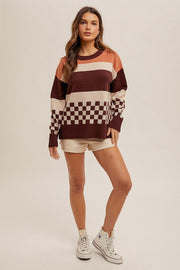 Check & Stripe Wine Sweater | S-L