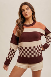 Check & Stripe Wine Sweater | S-L