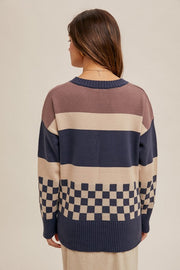 Check & Stripe Navy Grape Sweater | S-L