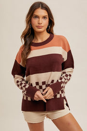 Check & Stripe Wine Sweater | S-L