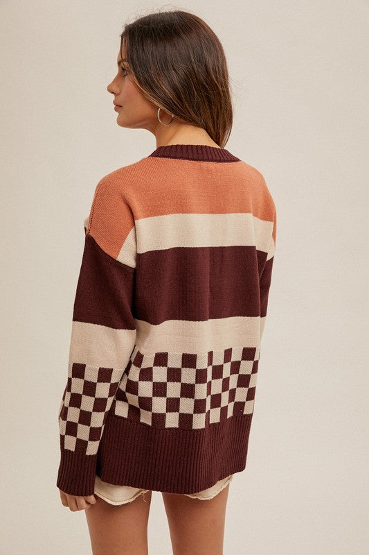 Check & Stripe Wine Sweater | S-L